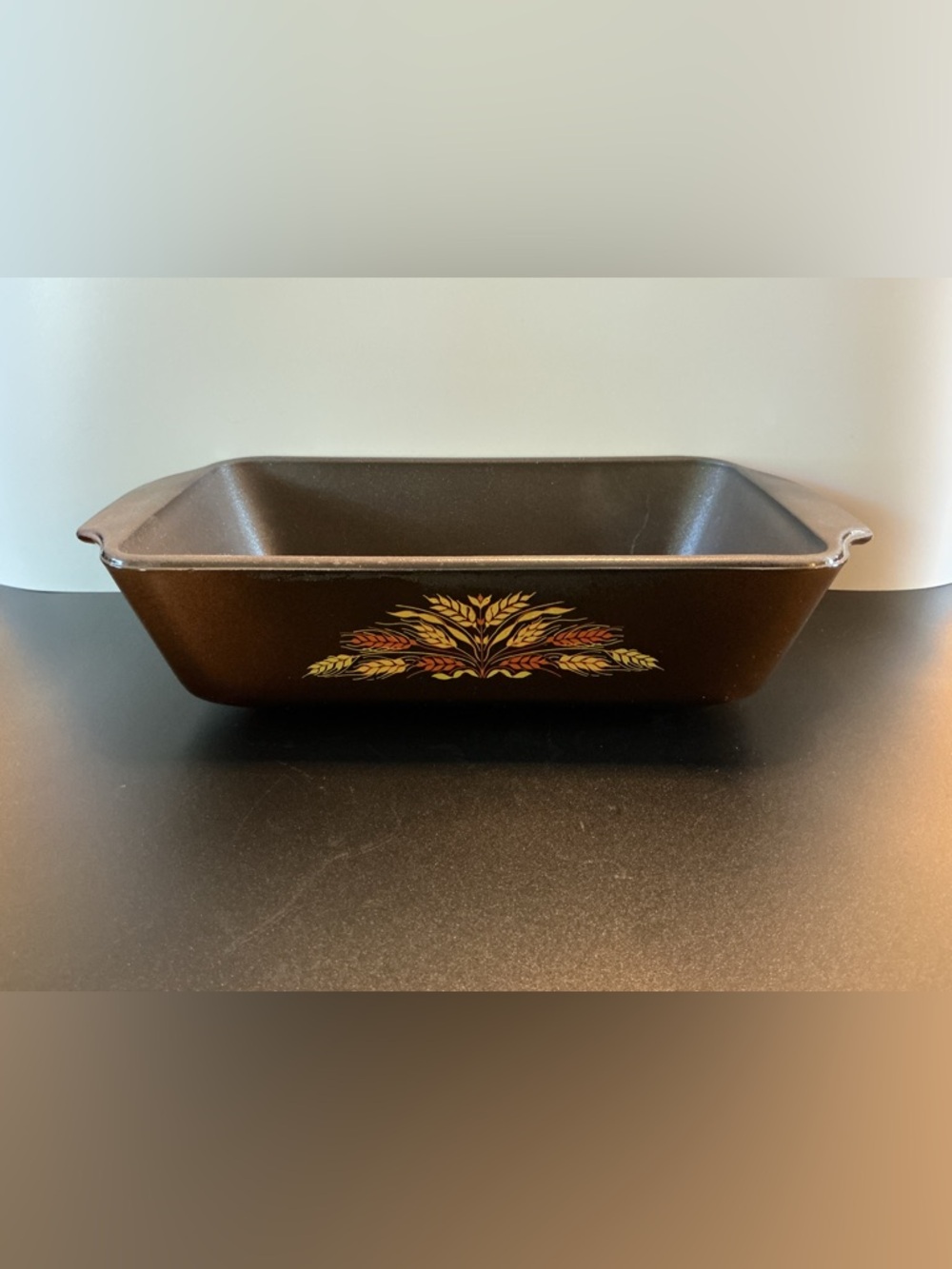 Vintage Brown Anchor Hocking Teflon Coated Loaf Pan with Wheat Harvest Motif